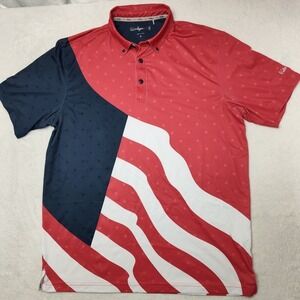 Walter Hagen Polo Shirt Mens Medium Red Graphic Print Golf American Flag Stretch